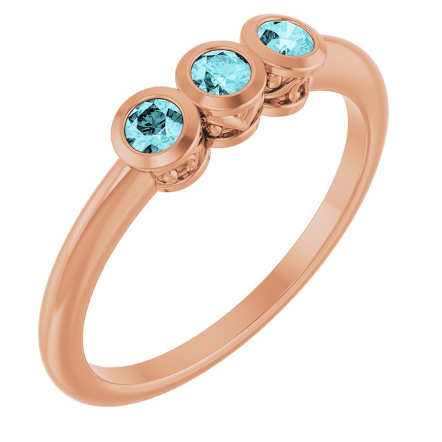 14K Rose Natural Blue Zircon Three-Stone Ring